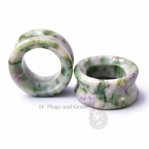 Peace Jade Stone Tunnel Plugs - Soft Green and Lavender Marbled Stone Eyelet Gauges 6mm-25mm