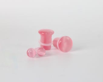 Pink Cat Eye Single Flare Plugs Pair of Glass Gauges 3mm-16mm
