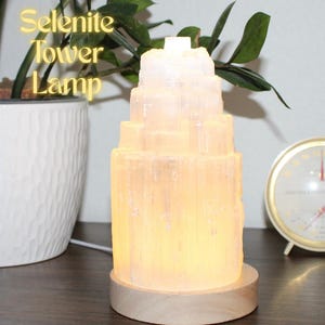 Selenite Crystal Lamp – Natural White Stone Light for Soft Ambient Glow, Polished Satin Spar Home Decor