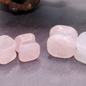 Rose Quartz Square Stone Plugs Pair Pink Gauges