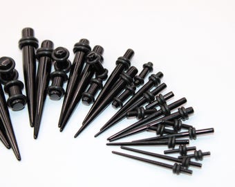 Stretching Taper Kit Includes Acrylic Plugs and Tapers BLACK– Sizes 14G to 00G for Ear Expansion