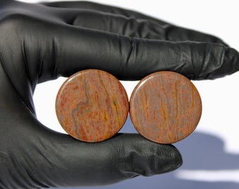 Wood Line Jasper Stone Double Flared Plugs - Wood Appearance Stone Gauge PAIR 3mm-32mm