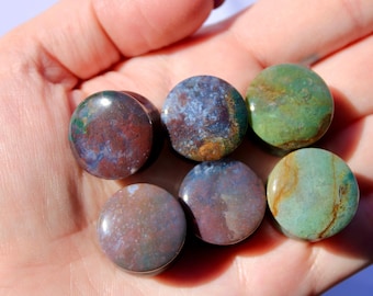 Fall Color Moss Agate Plugs, You Pick Color - Rare Stone Ear Plugs with Reds, Greens, and Browns – Natural Double Flare PAIR 3mm-35mm