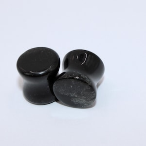 Double Flare Black Tourmaline Stone Plugs – Polished Crystal Gauges 5mm-20mm