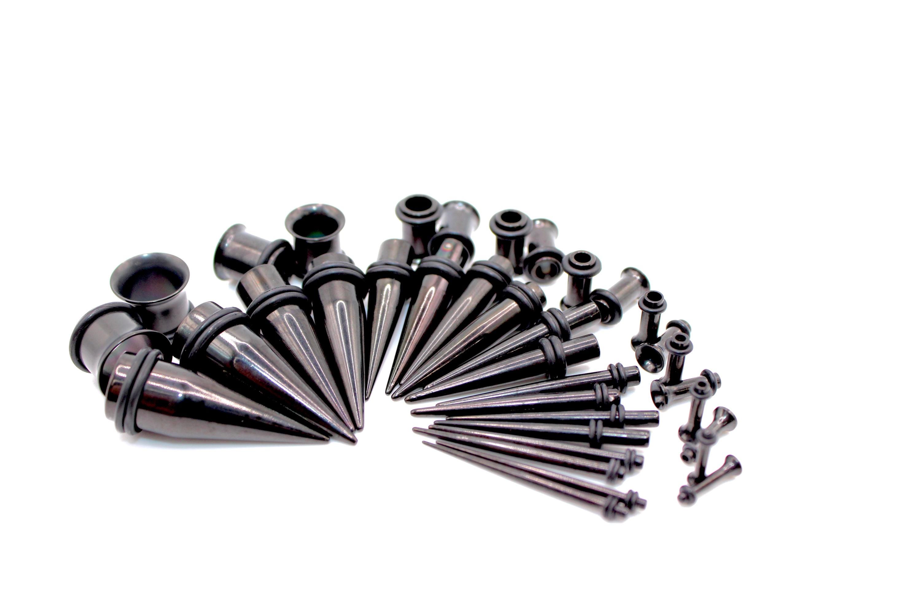 Stainless Steel Ear Stretching Kit – Black Tapers and Plugs (14G-00G ...