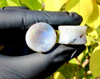Moonstone Double Flare Plugs RARE Rainbow Moonstone Gauges 3mm-25mm