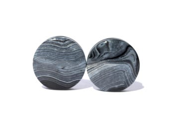 Black Line Agate Plugs Unique Striping - Black and White Gauges Pair