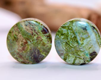 African Jade Stone Plugs Double Flare - Natural Colorful Gauges Pair 3mm-25mm