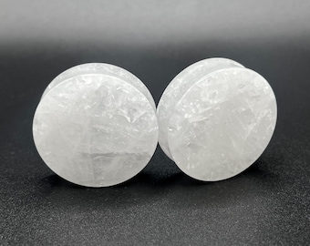 White Quartz Plugs - Double Flare Stone Gauges Pair 3mm-38mm