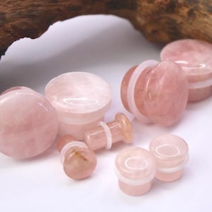 Rose Quartz Single Flare Stone Gauges 3mm-16mm
