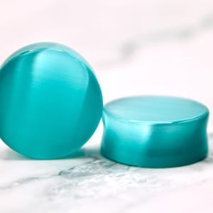 Blue Cat&#39;s Eye Glass Plugs Double Flare Pair 3mm-32mm