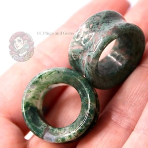 Moss Agate Tunnel Plugs Grade A Double Flared