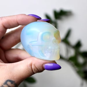 Opalite Skull – 2.5″ Hand-Carved Iridescent Glass Skull, Polished Decor Piece or Unique Gift