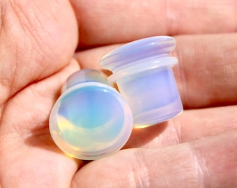 Opalite Single Flare Iridescent Glass Plugs Pair 3mm-25mm Half Sizes Available