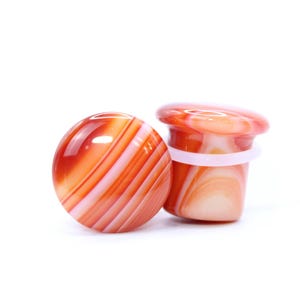Carnelian Agate Stone Single Flare Plugs PAIR Red and Orange Striped Gauges 3mm-20mm