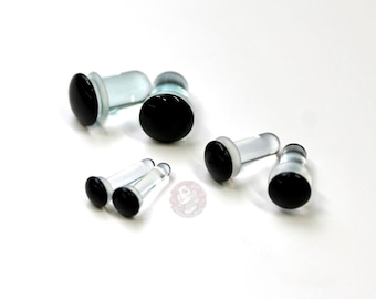 Single Flare Black Glass Plugs Pair or Kit– Sizes 1.6mm (14g) to 10mm (00g)