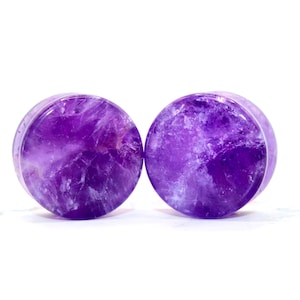 Amethyst Double Flare Plugs PAIR Purple Stone Gauge 3mm-32mm