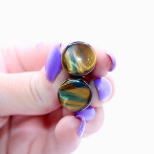 Blue Tiger Eye Stone Single Flare Plugs Pair 3mm-25mm
