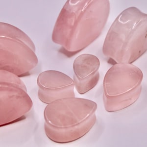 Rose Quartz Stone Tear Drop Plugs / Organic Natural Pink Gauges 8mm-28mm