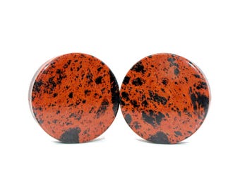 Mahogany Obsidian Stone Plugs - Reddish Brown and Black Gauges Pair 3mm-41mm