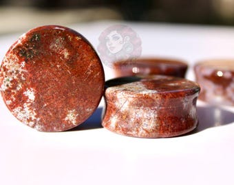 Orbicular Jasper Reds and Greens Double Flare Plugs – Natural Stone Ear Gauges Pair