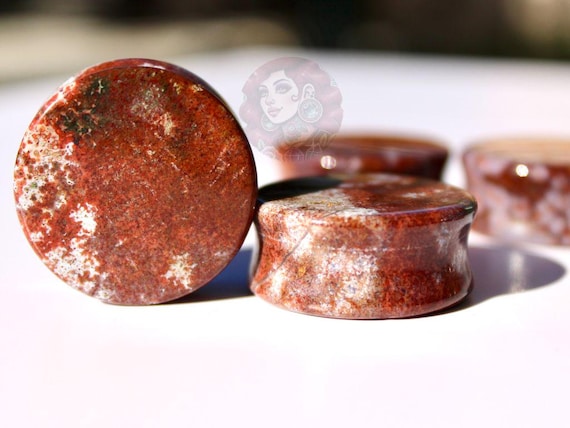 Orbicular Jasper Reds and Greens Double Flare Plugs – Natural Stone Ear Gauges Pair