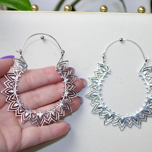 Silver Brass Ear Weights for Stretched Ears | Handmade Tribal Mandala Jewelry | Indian Style Gauges