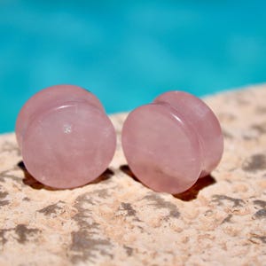 Rose Quartz Stone Double Flare Plugs Pair Pink Natural Gauges 3mm-51mm!