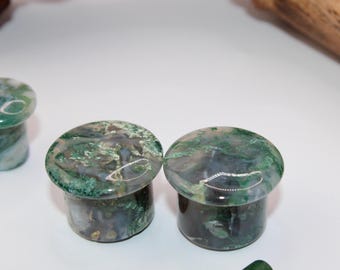 Moss Agate Grade A Stone Single Flare Plugs – Natural Organic Gauges (Pair) 3mm-18mm