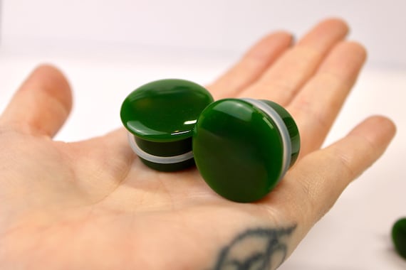 Green Jade Single Flare Stone 3mm-25mm for Stretched Ears