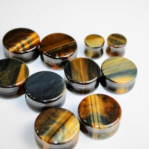 Blue Tiger Eye Stone Plugs – Double Flare Falcon’s Eye Stone Gauges (Pair) 3mm-32mm image 1
