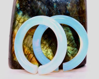Opalite Hoop Gauges Iridescent Glass Plugs – Polished Ear Weights PAIR