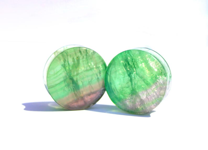 Green Fluorite Double Flare Stone Plugs – Natural Crystal Gauges Pair