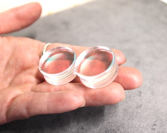 Iridescent Clear Glass Double Flare Plugs PAIR 6mm-25mm Gauges