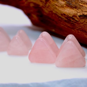 Rose Quartz Stone Triangle Double Flared Plugs Pair Pink Gauges 5mm-12mm