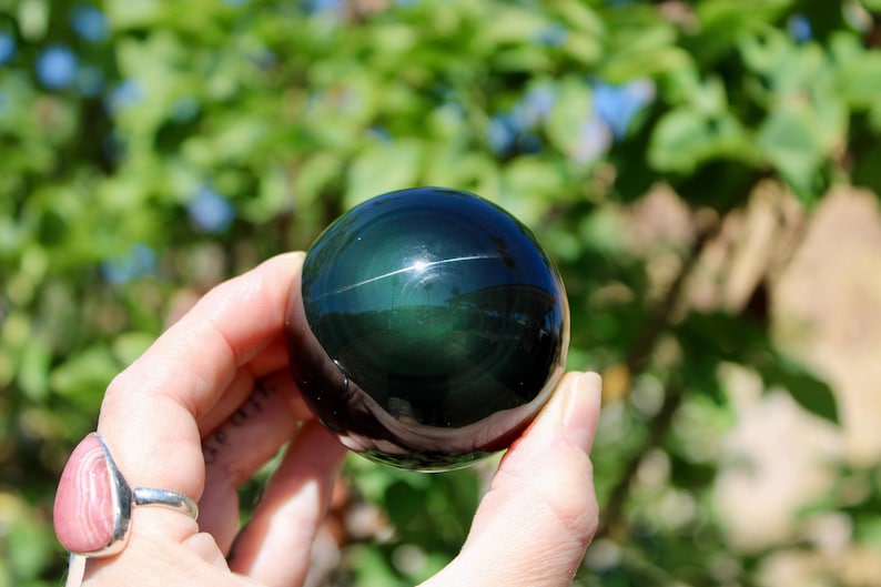 Rainbow Obsidian Sphere – 55mm Polished Natural Stone Ball, Shimmering Obsidian Display Piece, Unique Decorative Crystal Sphere