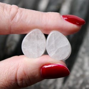 Clear Quartz Teardrop Double Flare Plugs Pair