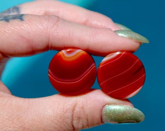 Carnelian Agate Double Flare Plugs - Red and Orange Gauges