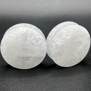 White Quartz Stone Plugs - Double Flare Organic Crystalized Gauge 3mm-38mm