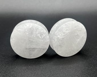 White Quartz Stone Plugs - Double Flare Organic Crystalized Gauge 3mm-38mm
