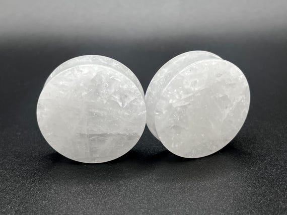 White Quartz Stone Plugs - Double Flare Organic Crystalized Gauge 3mm-38mm