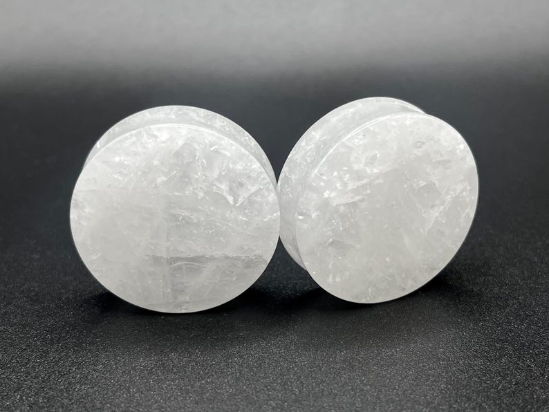 White Quartz Stone Plugs - Double Flare Organic Crystalized Gauge 3mm-38mm