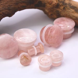 Rose Quartz Stone Single Flare Plugs Pair Pink Organic Gauges 3mm-16mm