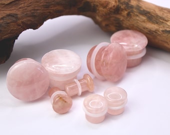 Rose Quartz Stone Single Flare Plugs Pair Pink Organic Gauges 3mm-16mm