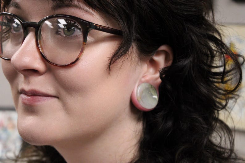 Green Jasper Double Flare Plugs Green Marbled Gauges - EC Plugs