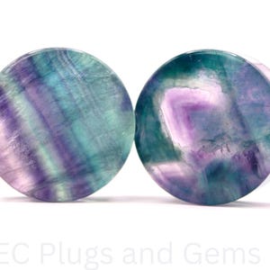 Rainbow Fluorite Stone Plugs Double Flare – Natural Crystal Gauges in Vibrant Purples & Greens 3mm-35mm