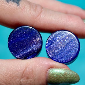 Cosmic Galaxy Glass Plugs– Double Flare Gauges with Starry Night Energy Blue and Gold Pair