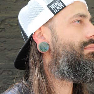 Green Jasper Double Flare Plugs Green Marbled Gauges - EC Plugs