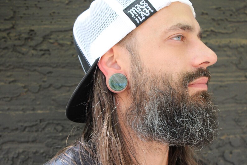 Green Jasper Double Flare Plugs Green Marbled Gauges - EC Plugs