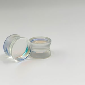 Iridescent Clear Glass Double Flare Plugs PAIR